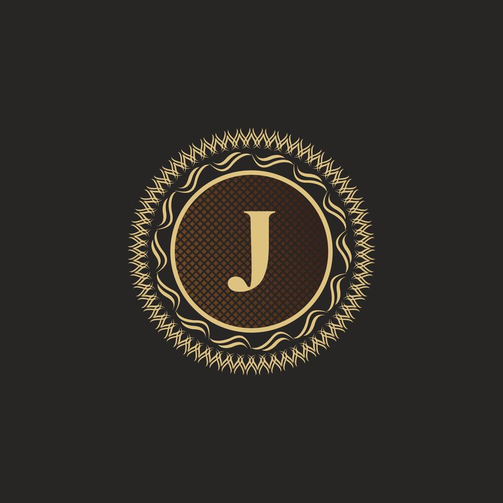 Emblem Letter J Gold Monogram Design. Luxury Volumetric Logo Template. 3D Line Ornament for Business Sign, Badge, Crest, Label, Boutique Brand, Hotel, Restaurant, Heraldic. Vector Illustration