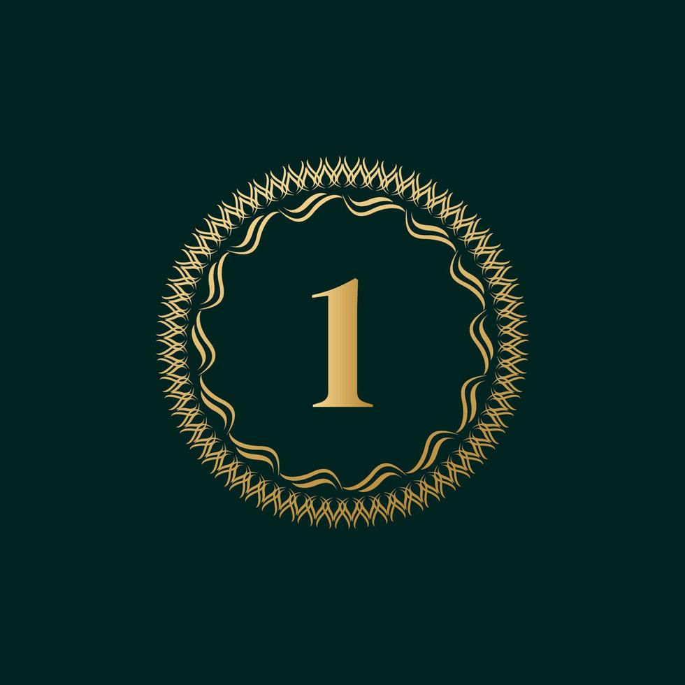 Emblem Number 1 Weaving Circle Monogram Graceful Template. Simple Logo Design for Luxury Crest, Royalty, Business Card, Boutique, Hotel, Heraldic. Calligraphic Vintage Border. Vector Illustration