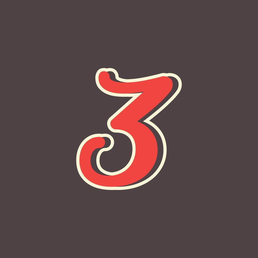 Retro Number 3 Logo in Vintage Western Style with Double Layer. Usable for Vector Font, Labels, Posters etc