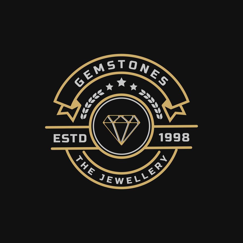 Vintage Retro Badge for Luxury Line art Diamond Gem Jewelry Logo Emblem Design Symbol vector