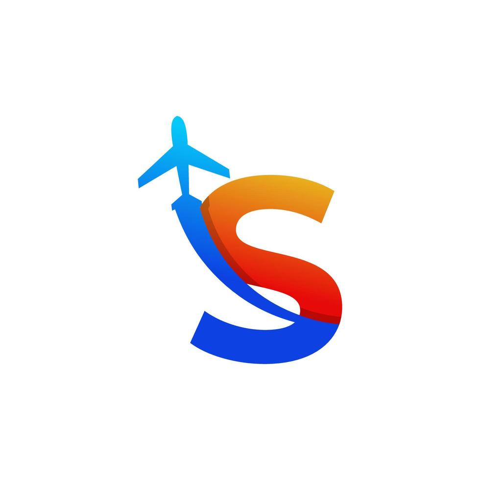 Initial Letter S Travel with Airplane Flight Logo Design Template Element vector