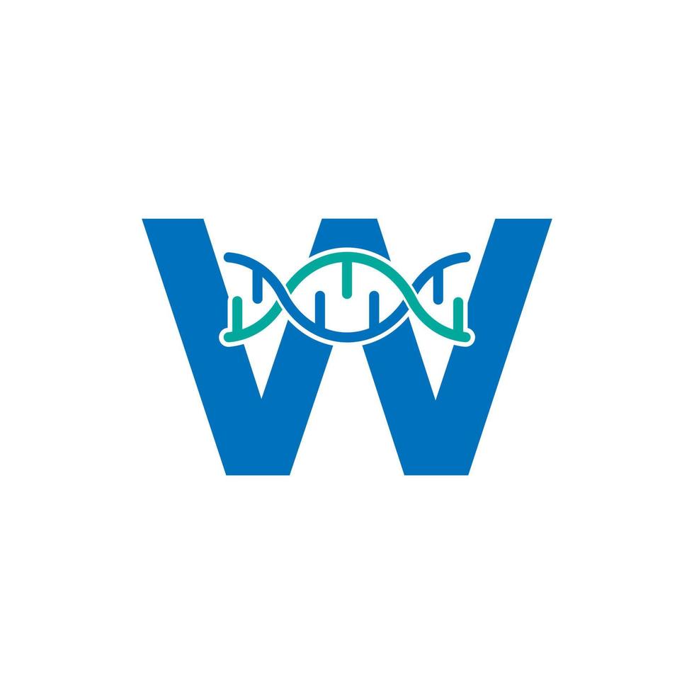 letra inicial w elemento de plantilla de diseño de logotipo de icono de ADN genético. ilustración biológica vector