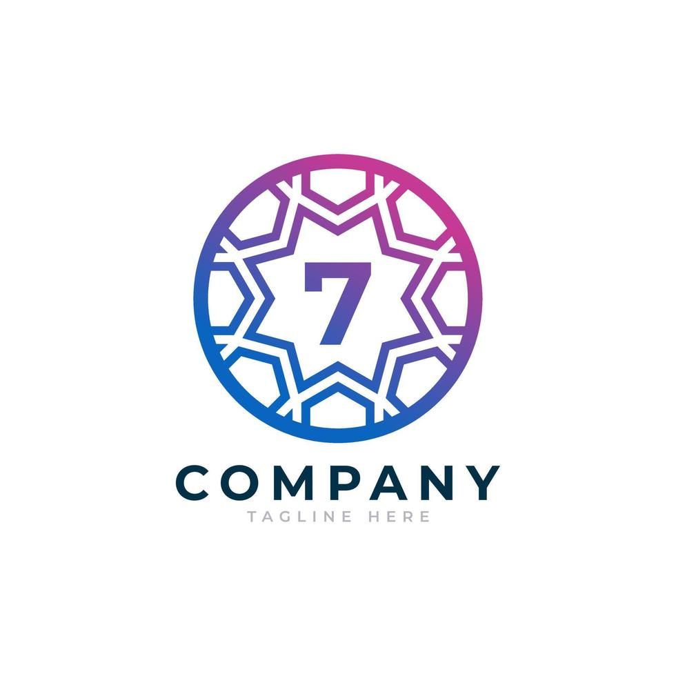Number 7 Inside Circle Shape Logo Design Template Element vector