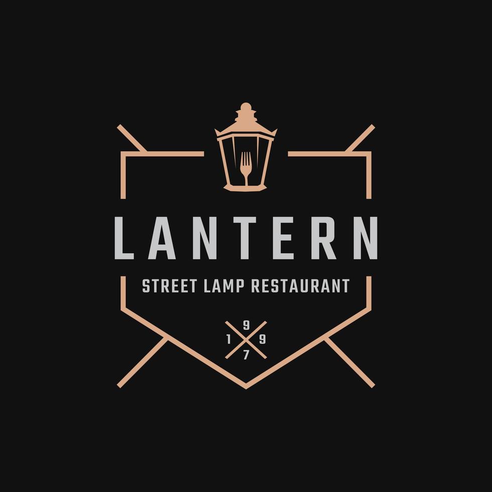 Classic Vintage Retro Label Badge for Lantern Post Street Lamp with Fork Restaurant Logo Design Inspiration vector