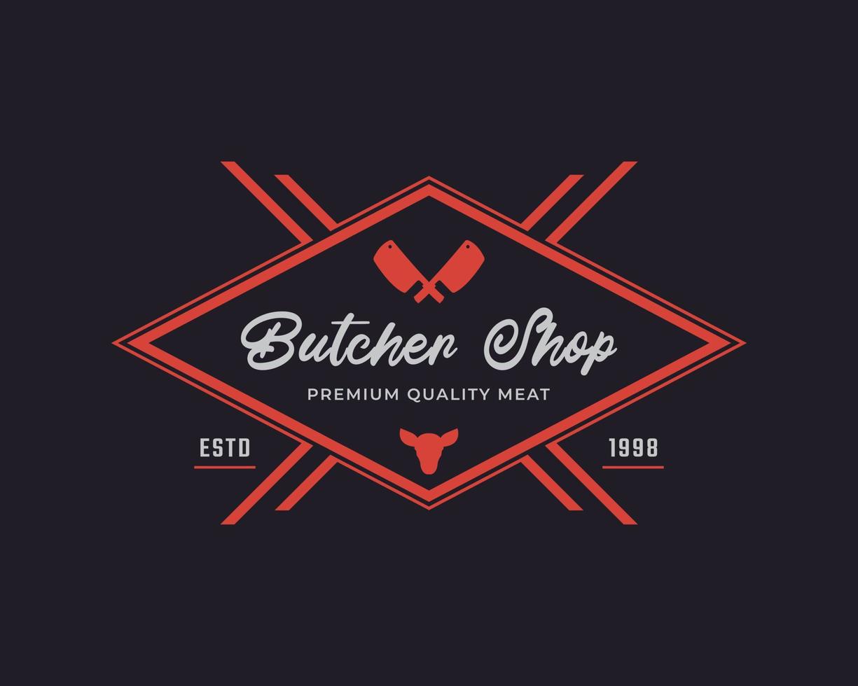 Classic Vintage Retro Label Badge for Butcher Shop with Crossed Cleavers Logo Design Inspiration vector