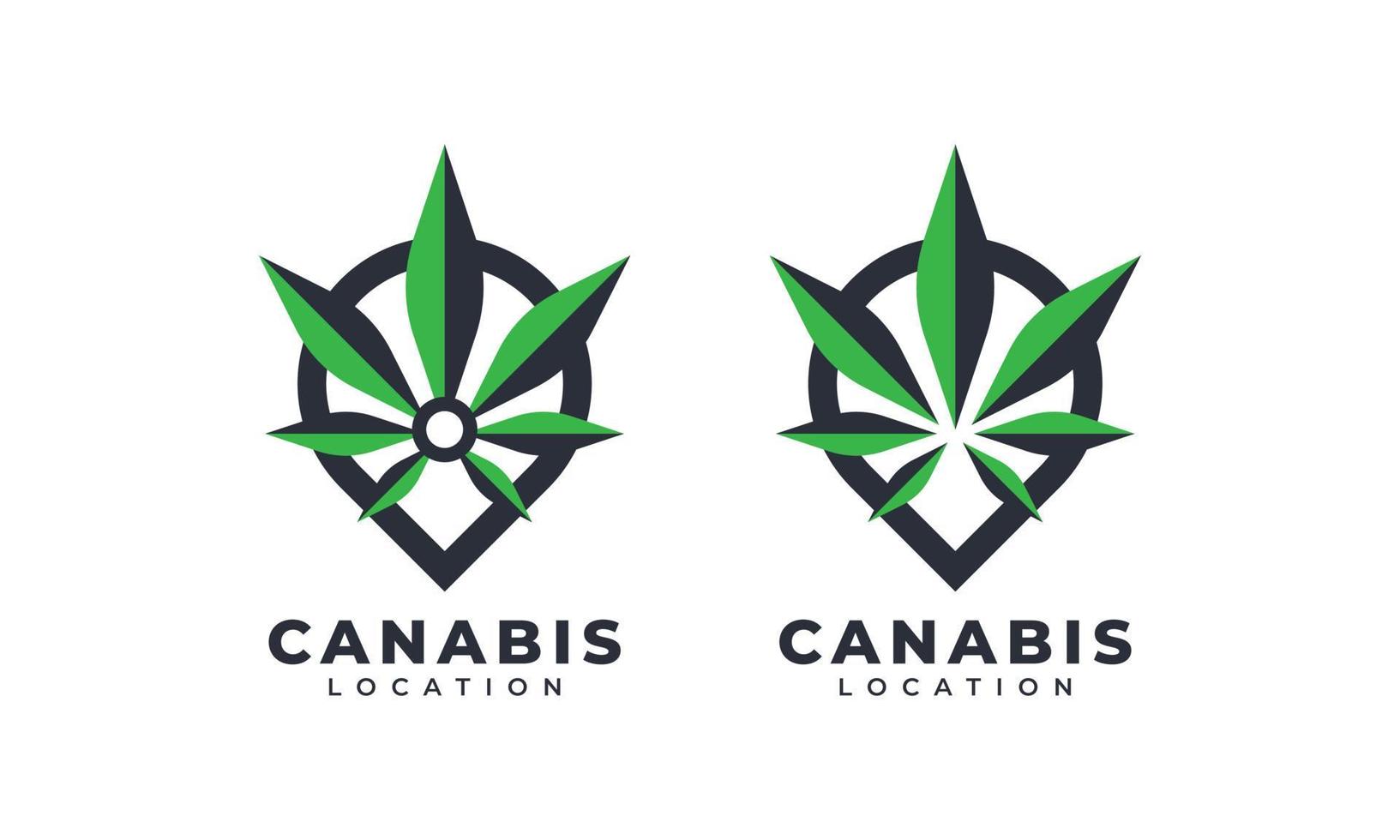 Cannabis Marijuana Location logo. Map Pin Combined with Cannabis Leaf Icon Vector Illustration