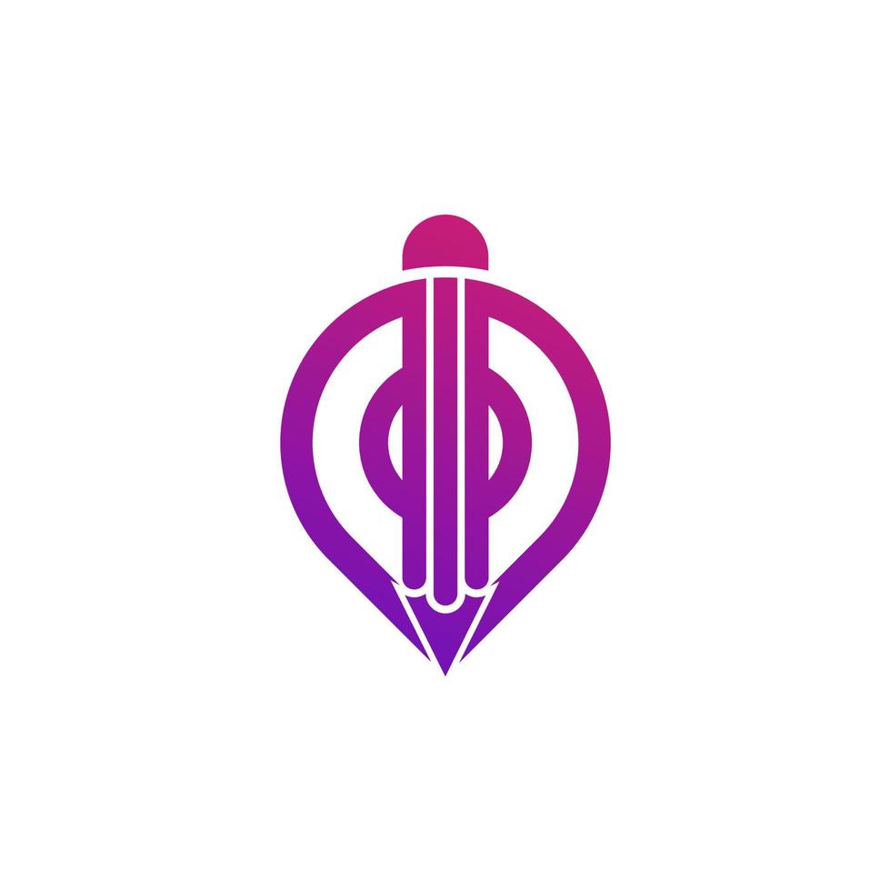 Creative Pin Location Logo. Pencil Combined with Point Map Icon Vector Illustration