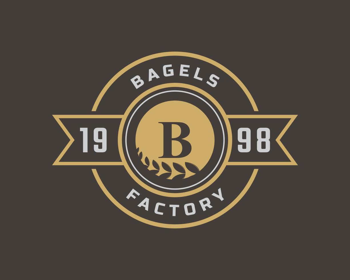 Rustic Retro Vintage Label Badge Letter B for Bagels Logo Design Inspiration vector