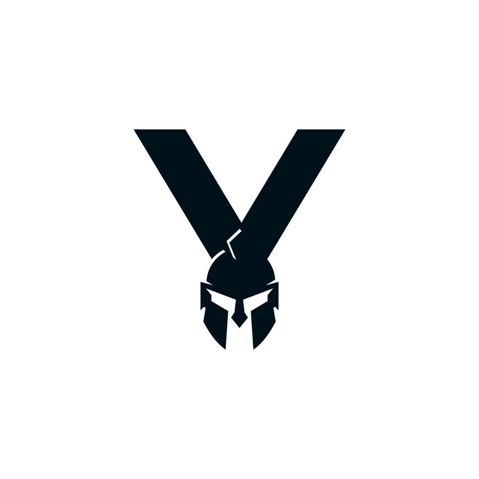 logotipo espartano. letra inicial y para vector de diseño de logotipo de casco de guerrero espartano