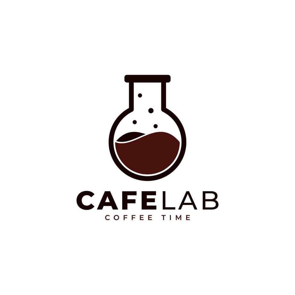 Cafe Laboratory Logo Design. Lab Tube Combined with Coffee Icon Vector Illustration