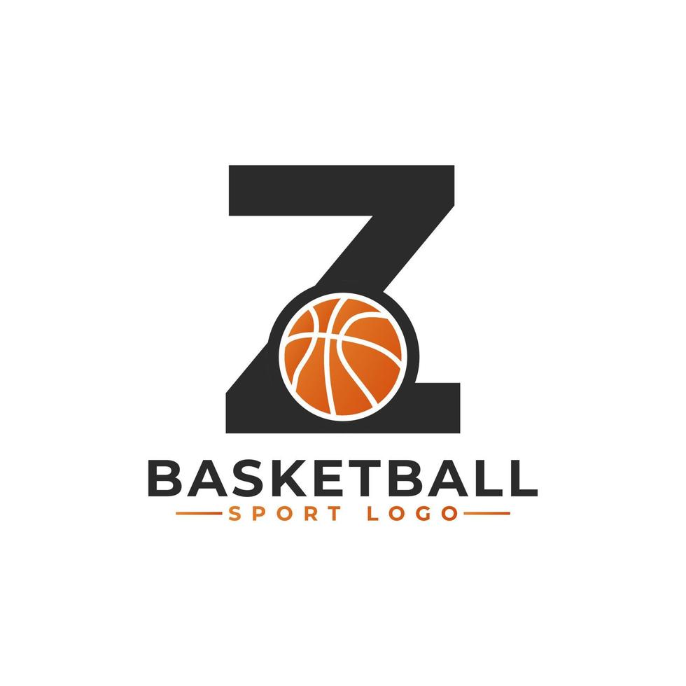 Letter Z with Basket Ball Logo Design. Vector Design Template Elements for Sport Team or Corporate Identity.