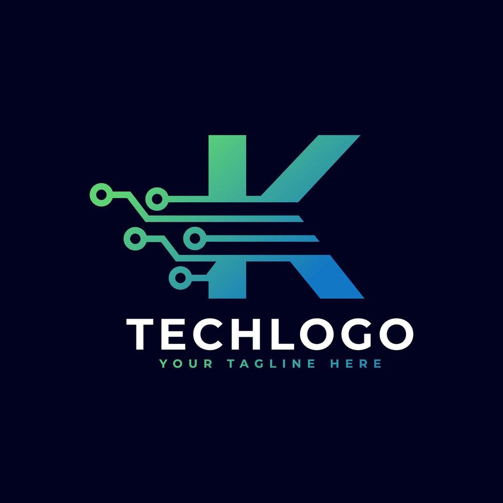 Tech Letter K Logo. Futuristic Vector Logo Template with Green and Blue Gradient Color. Geometric Shape. Usable for Business and Technology Logos.