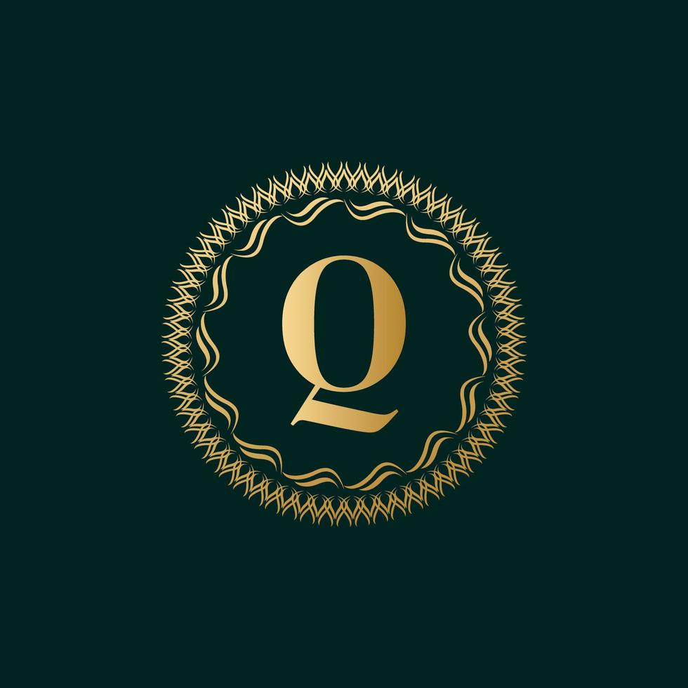 Emblem Letter Q Weaving Circle Monogram Graceful Template. Simple Logo Design for Luxury Crest, Royalty, Business Card, Boutique, Hotel, Heraldic. Calligraphic Vintage Border. Vector Illustration