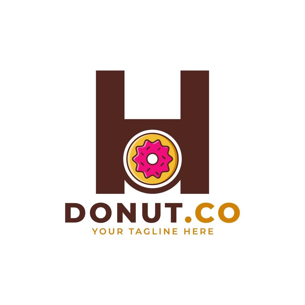 Initial Letter H Sweet Donut Logo Design. Logo for Cafes, Restaurants, Coffee Shops, Catering. vector