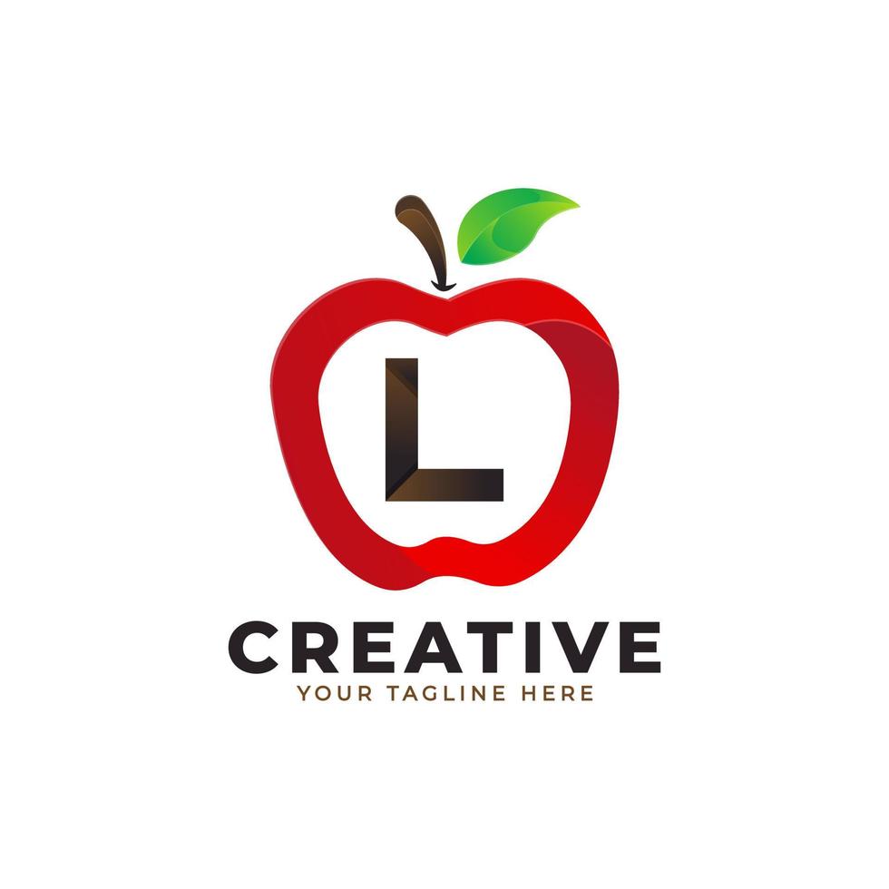 Letter L logo in fresh Apple Fruit with Modern Style. Brand Identity Logos Designs Vector Illustration Template