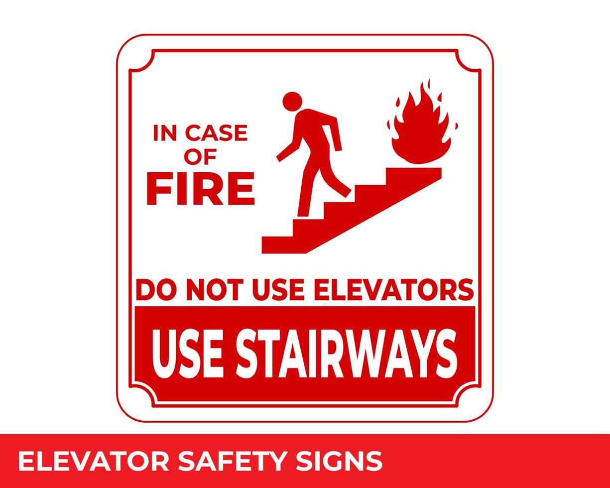 In Case of Fire Use Stairs Do Not Use Elevators Sign with Warning Message for Industrial Areas, Easy To Use And Print Design Templates vector