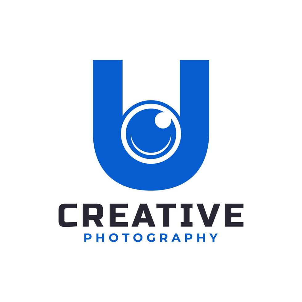 Letter U with Camera Lens Logo Design. Creative Letter Mark Suitable for Company Brand Identity, Entertainment, Photography, Business Logo Template vector