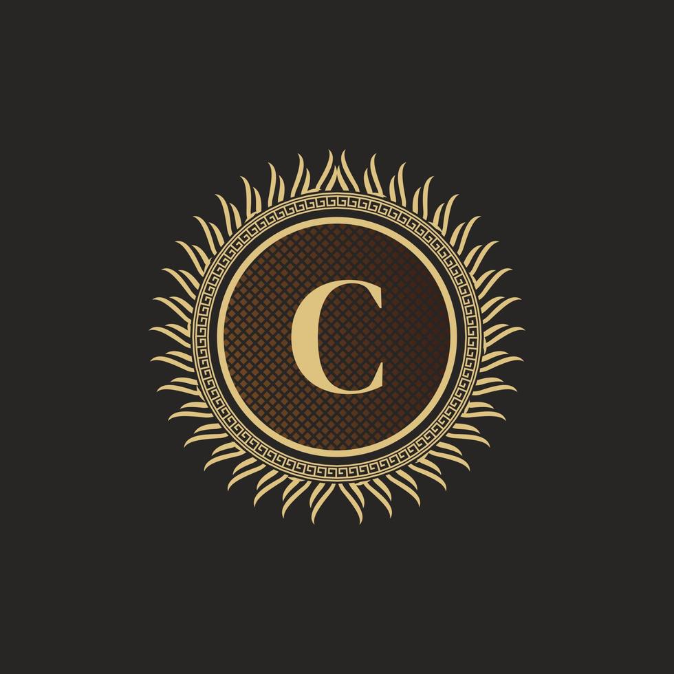 Emblem Letter C Gold Monogram Design. Luxury Volumetric Logo Template. 3D Line Ornament for Business Sign, Badge, Crest, Label, Boutique Brand, Hotel, Restaurant, Heraldic. Vector Illustration
