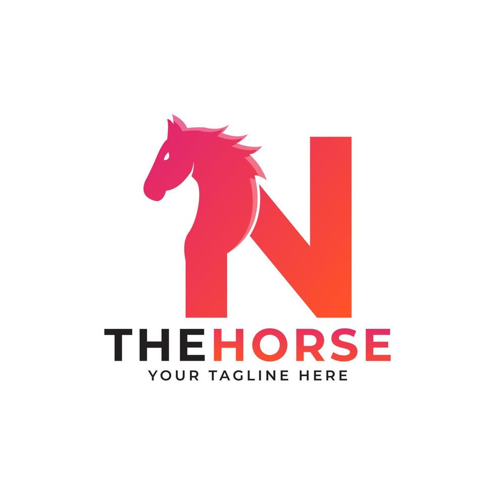 Creative Initial Letter N with Horse or Stallion Head Logo Vector Concept