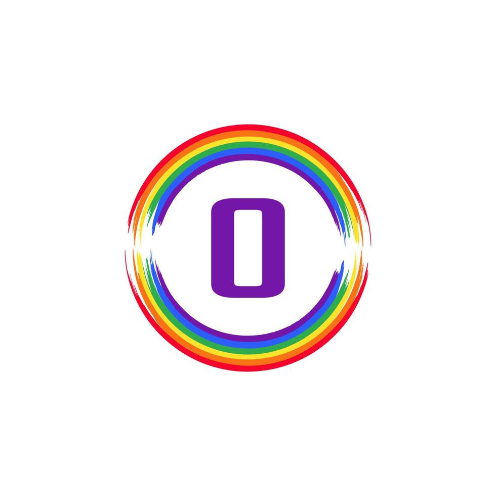 número 0 dentro de la circular coloreada en el diseño del logotipo del cepillo de la bandera del color del arco iris inspiración para el concepto lgbt vector