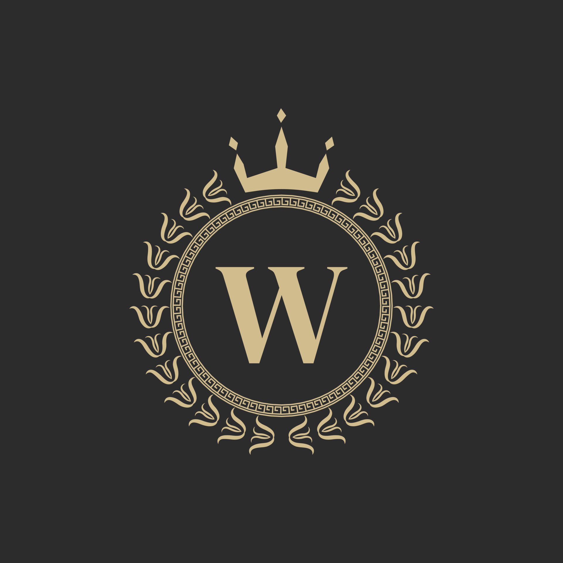 W Letter Logo Consisting Of Floral Pattern Letters In A Heraldic Shield  With Crown Stock Illustration - Download Image Now - iStock