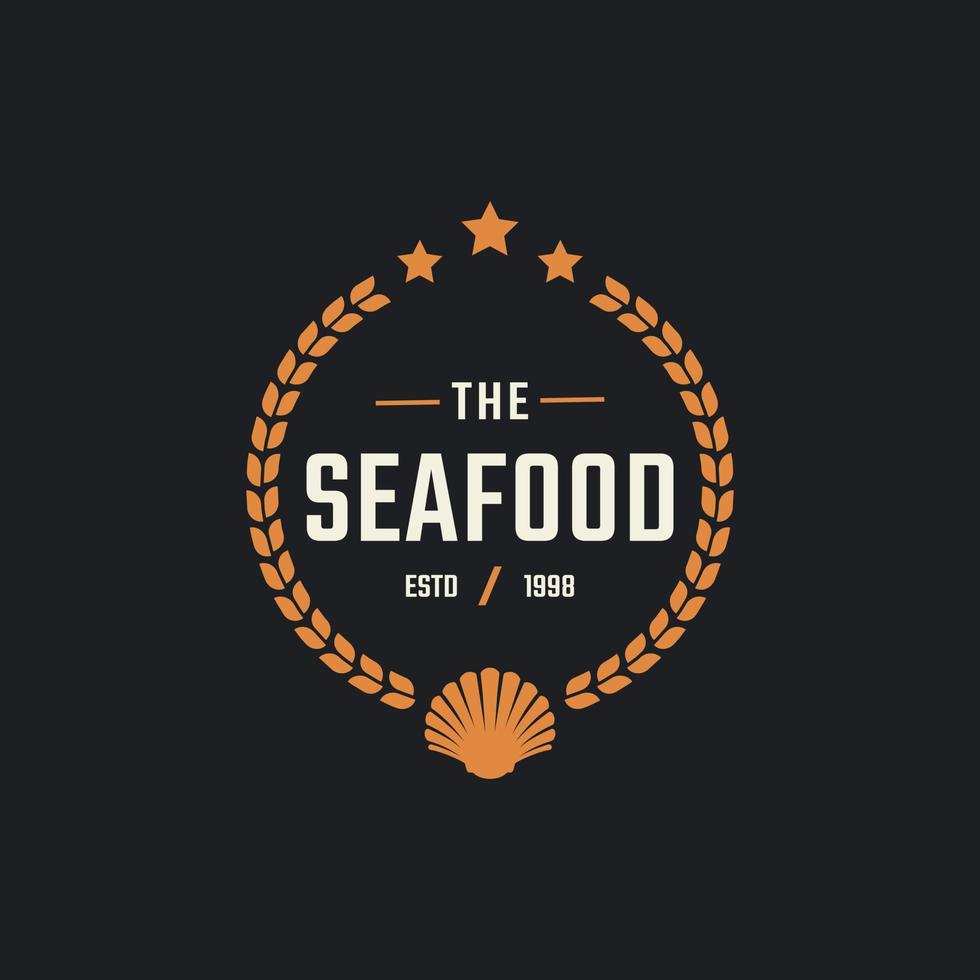 Classic Vintage Retro Label Badge for Seafood Seashell Pearl Oyster Scallop Shell Oyster Cockle Clam Mussel Logo Restaurant Design Inspiration vector