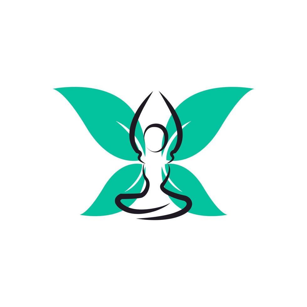 mujer mariposa con hojas para el bienestar y el elemento de plantilla de diseño de icono de logotipo saludable vector