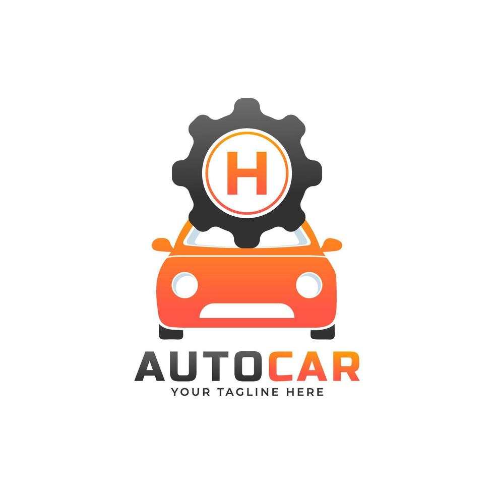 letra h con vector de mantenimiento de coche. concepto de diseño de logotipo automotriz de vehículo deportivo.