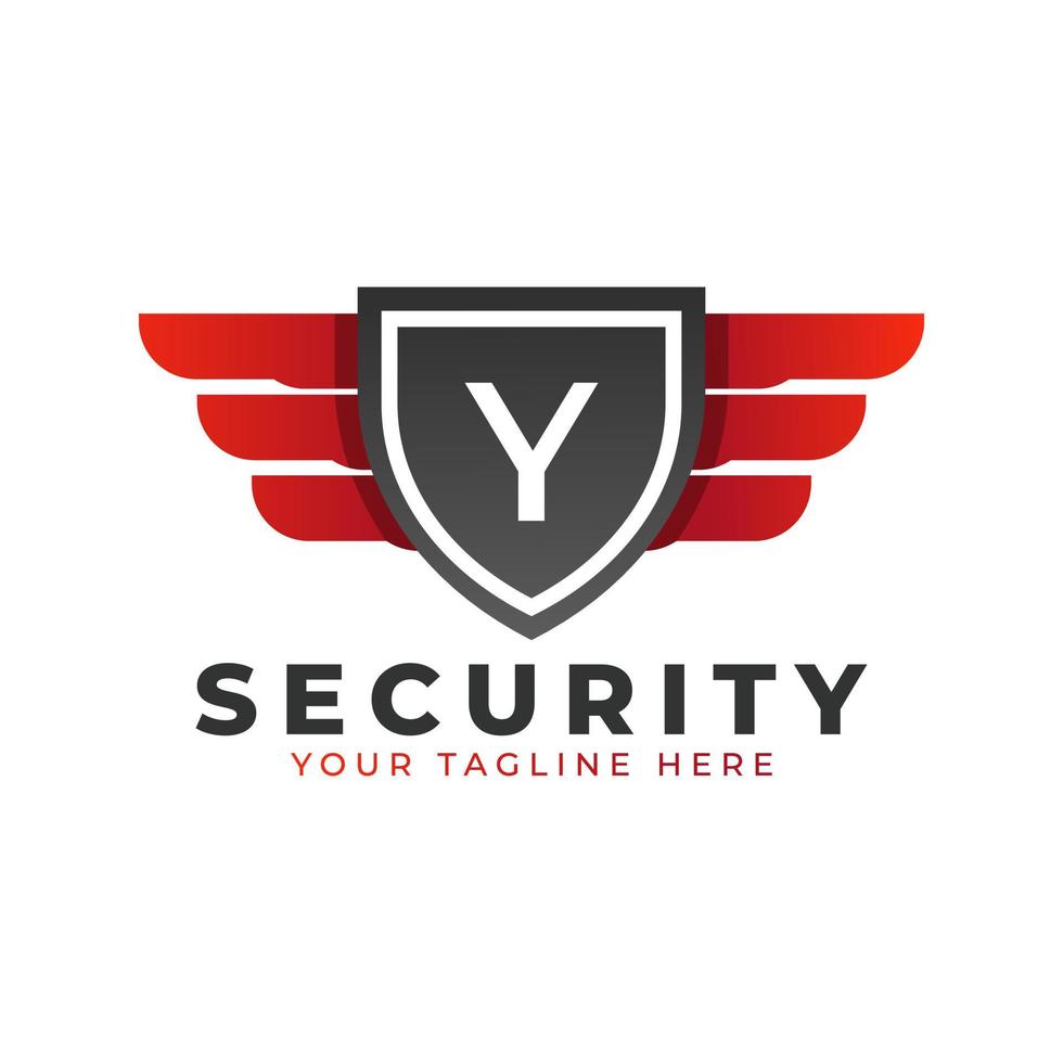 Security Logo. Initial Y with Wings and Shield Icon. Car and Automotive Vector Logo Template