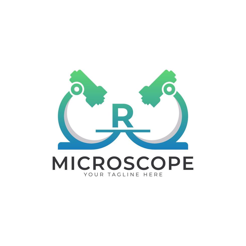 Laboratory Logo. Initial Letter R Microscope Logo Design Template Element. vector