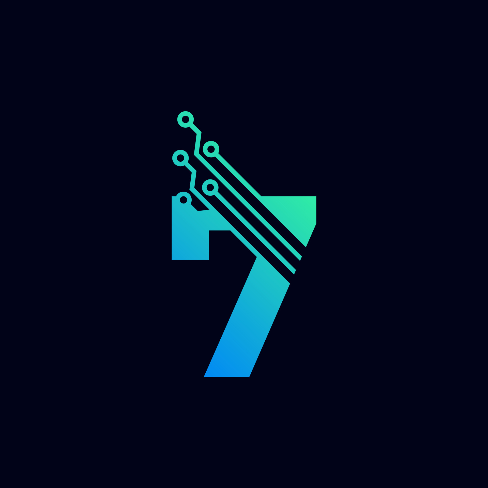 Tech Number 7 Logo. Futuristic Vector Logo Template with Green and Blue