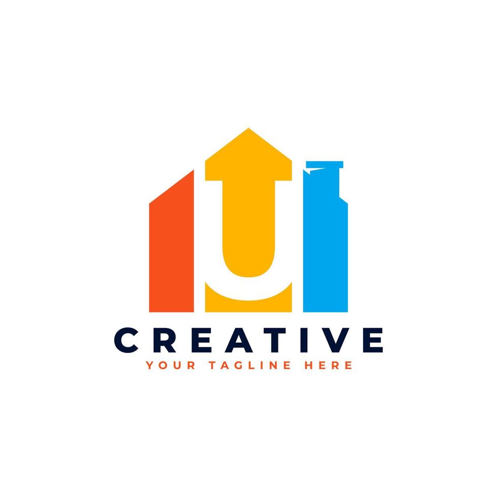 Letter U Logo. House Strip Shape with Negative Letter U. Usable for Construction Architecture Building Logo vector