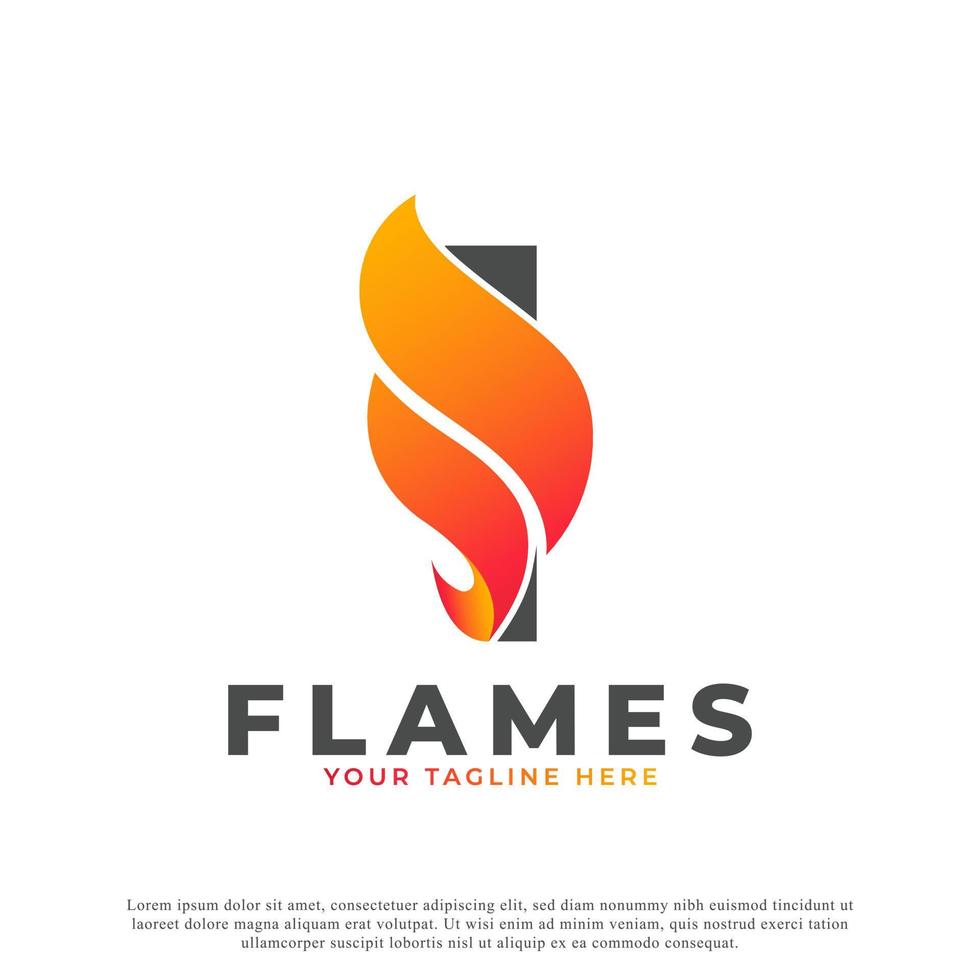 Flame with Letter I Logo Design. Fire Vector Logo Template