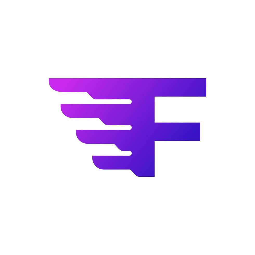 Fast Shipping Initial Letter F Delivery Logo. Purple Gradient Shape with Geometric Wings Combination. vector