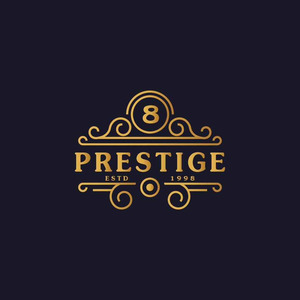 Number 8 Luxury Logo Flourishes Calligraphic Elegant Ornament Lines. Business sign, Identity for Restaurant, Royalty, Boutique, Cafe, Hotel, Heraldic, Jewelry and Fashion Logo Design Template vector