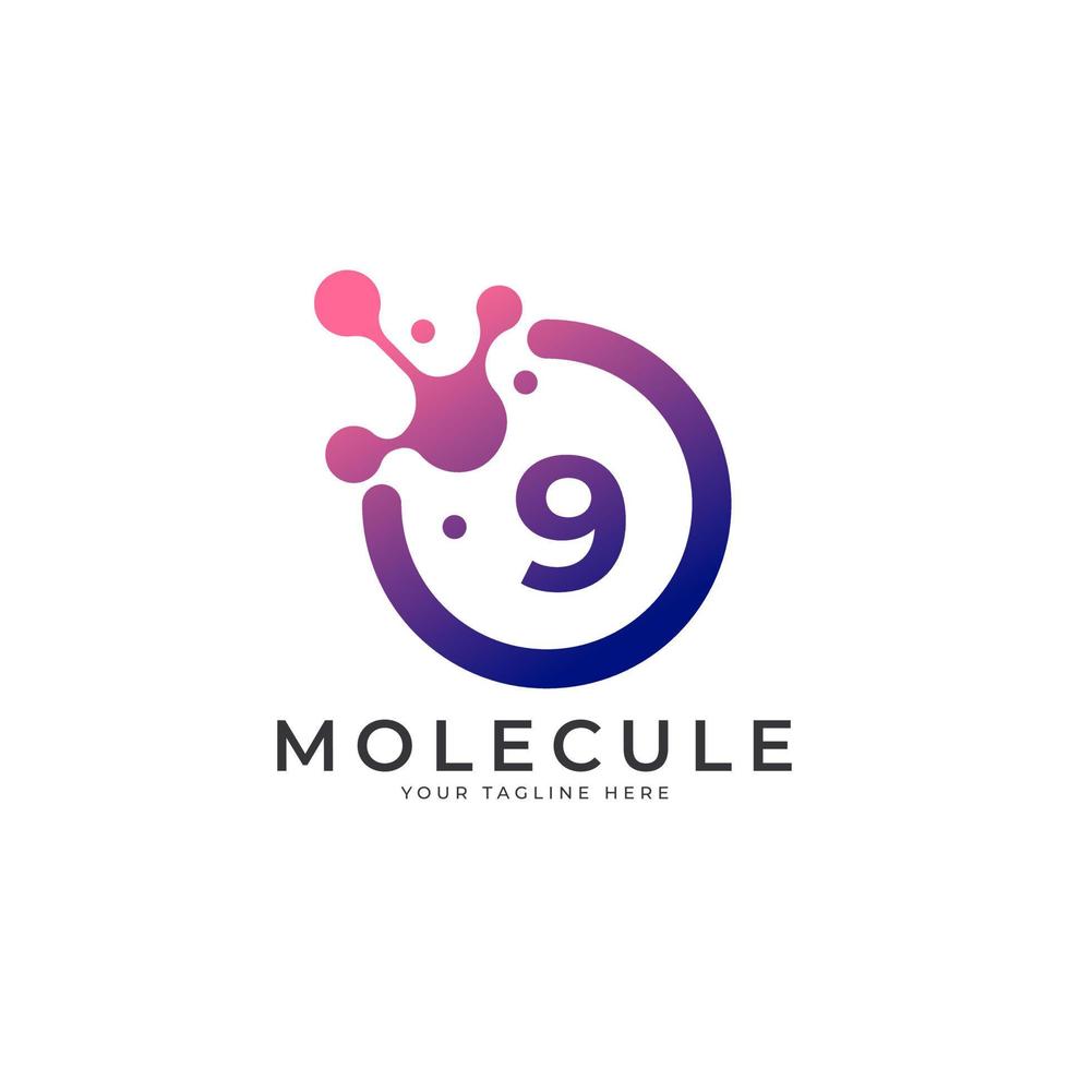 Medical Logo. Number 9 Molecule Logo Design Template Element. vector