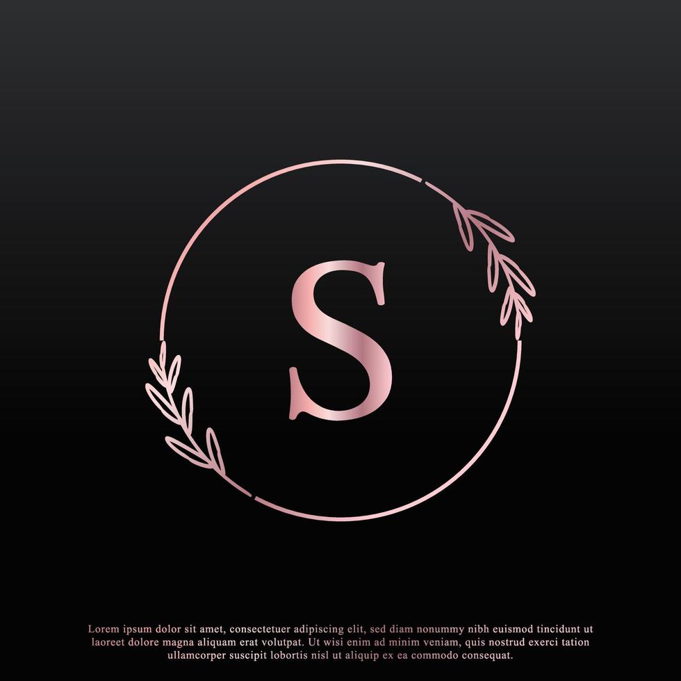 Elegant S Letter Circle Floral Logo with Creative Elegant Leaf Monogram Branch Line and Pink Black Color. Usable for Business, Fashion, Cosmetics, Spa, Science, Medical and Nature Logos. vector