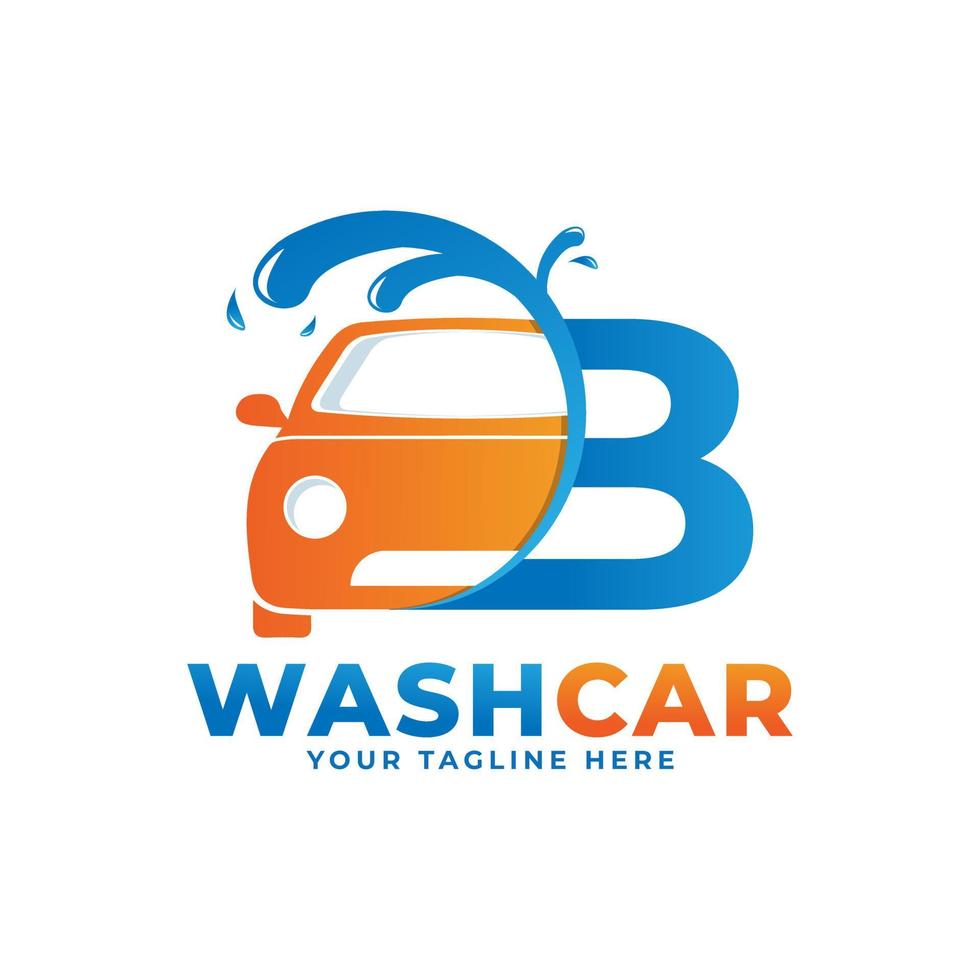 Letter B with Car Wash Logo, Cleaning Car, Washing and Service Vector Logo Design.