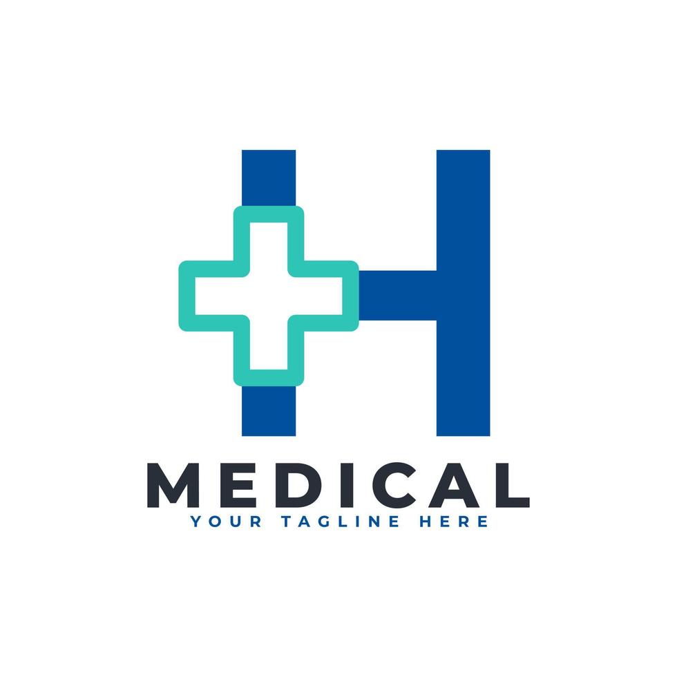 Letter H cross plus logo. Usable for Business, Science, Healthcare, Medical, Hospital and Nature Logos. vector