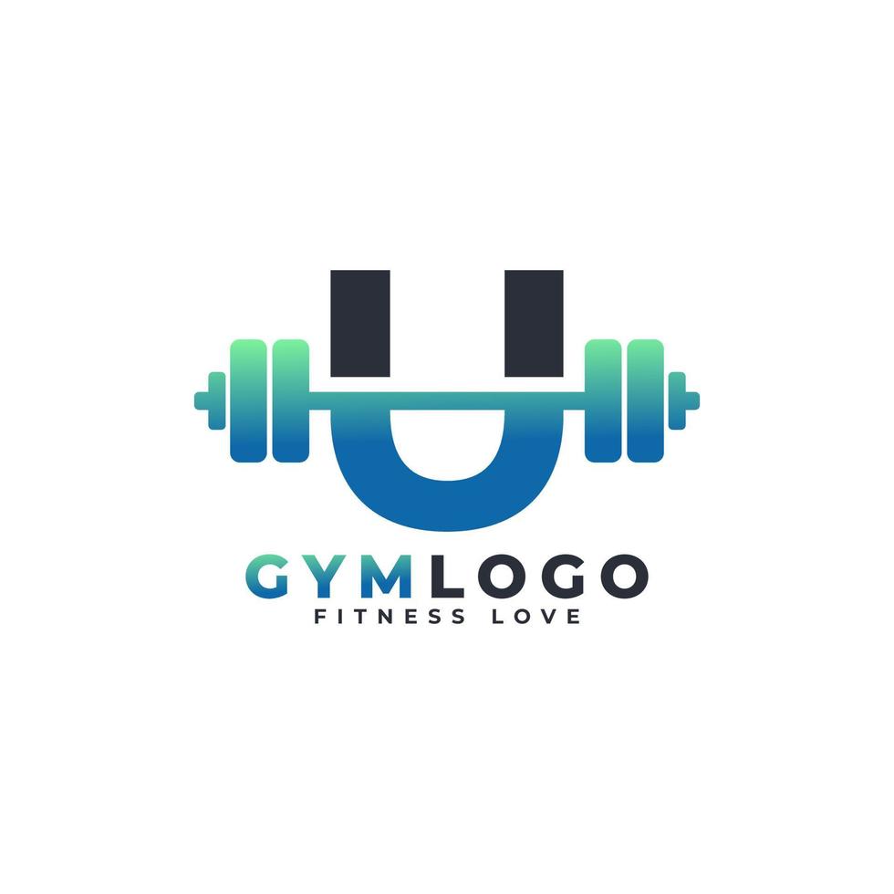 Letter U Logo With Barbell. Fitness Gym logo. Lifting Vector Logo Design For Gym and Fitness. Alphabet Letter Logo Template