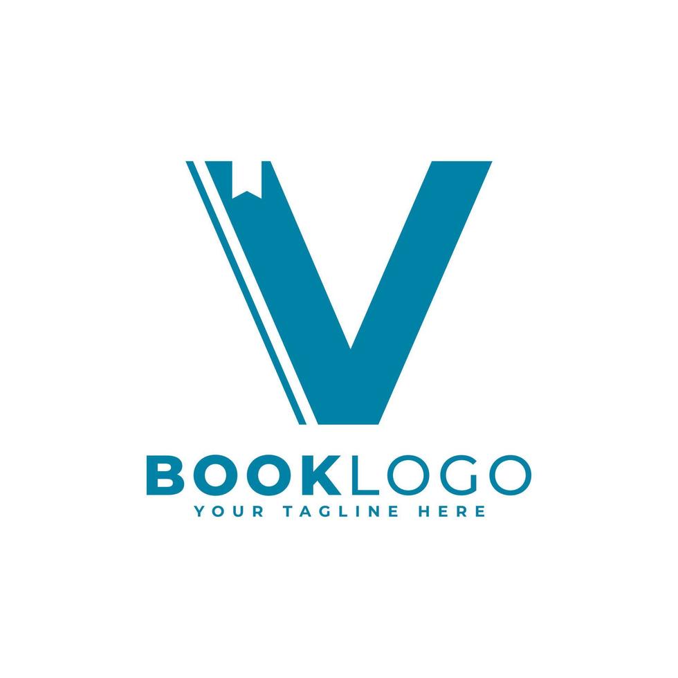diseño del logotipo del libro v inicial de la letra. utilizable para logotipos de educación, negocios y construcción. elemento de plantilla de ideas de diseño de logotipo de vector plano