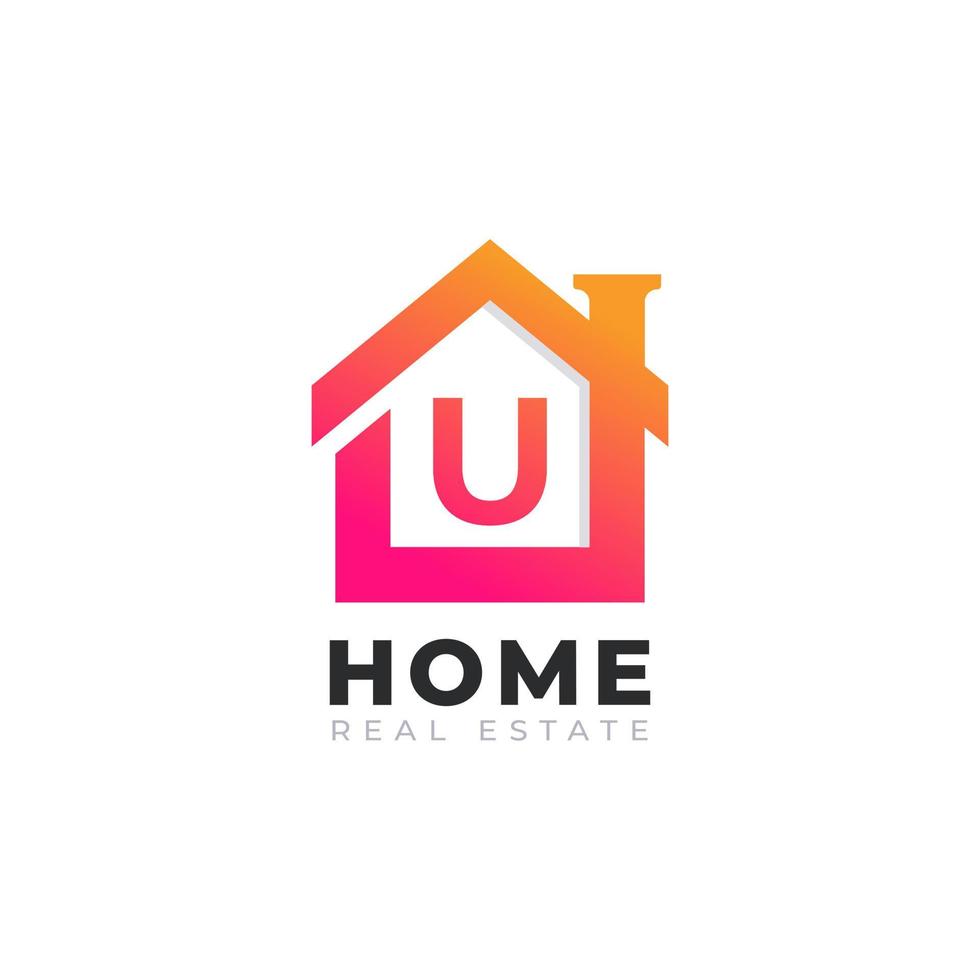 Initial Letter U Home House Logo Design. Real Estate Logo Concept. Vector Illustration