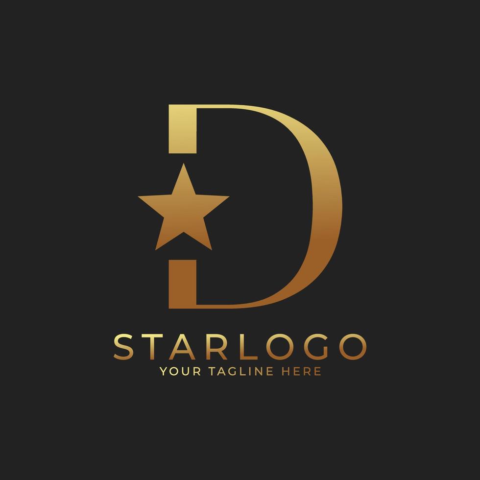 Abstract Initial Letter D Star Logo. Gold A Letter with Star Icon Combination. Usable for Business and Branding Logos. vector