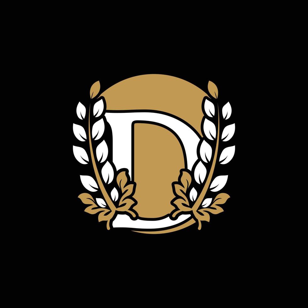 Initial Letter D Linked Monogram Golden Laurel Wreath with Circle Logo. Graceful Design for Restaurant, Cafe, Brand name, Badge, Label, luxury identity vector