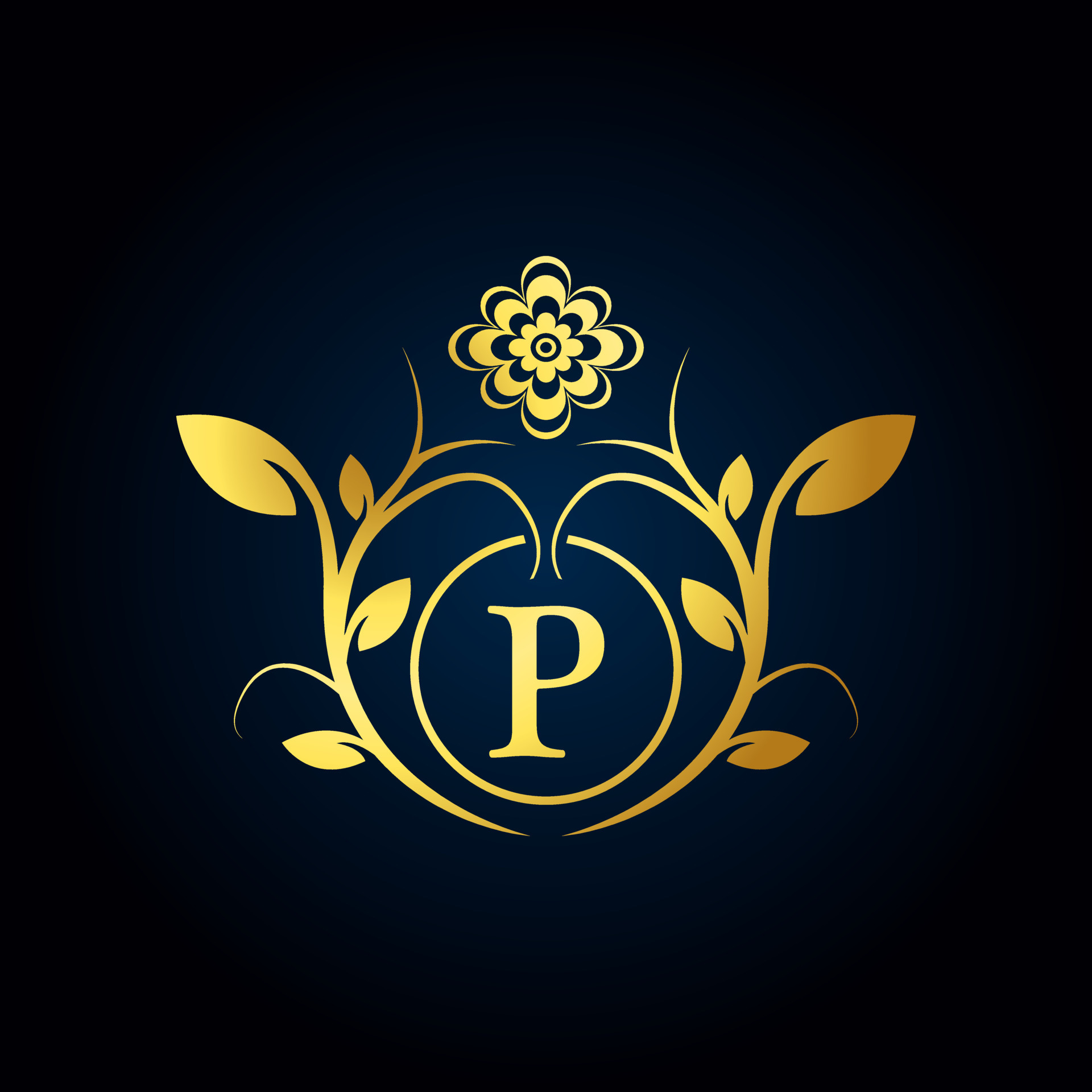 Alphabet P luxury logo design with gold color gradation and gold leaf  circle suitable for bathing, hotel, beauty and grooming. against a violet  VelVet background. 11511744 Vector Art at Vecteezy