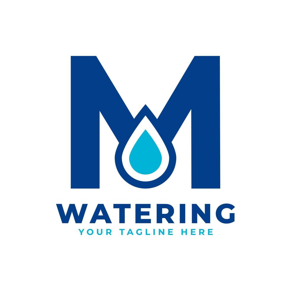 logotipo inicial de la letra m de la gota de agua. utilizable para la naturaleza y los logotipos de marca. elemento de plantilla de ideas de diseño de logotipo de vector plano