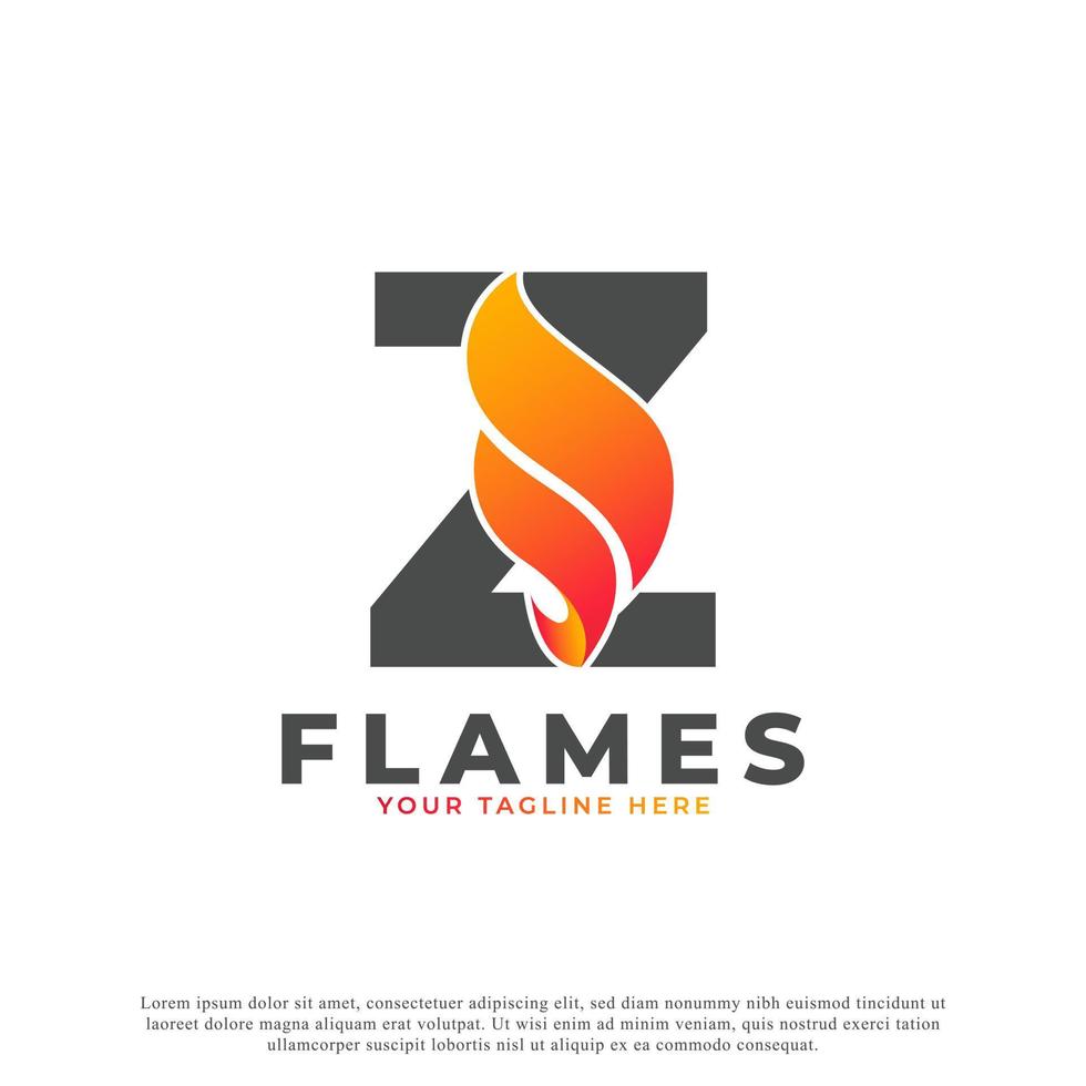 Flame with Letter Z Logo Design. Fire Vector Logo Template