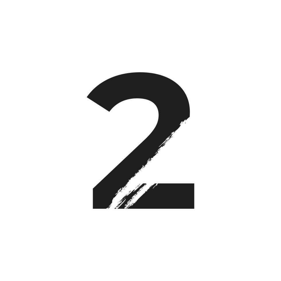 Number 2 Logo with White Slash Brush in Black Color Vector Template Element