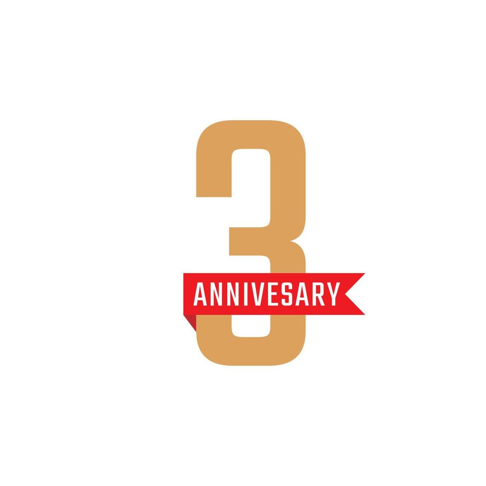 3 Year Anniversary Celebration with Red Ribbon Vector. Happy Anniversary Greeting Celebrates Template Design Illustration vector
