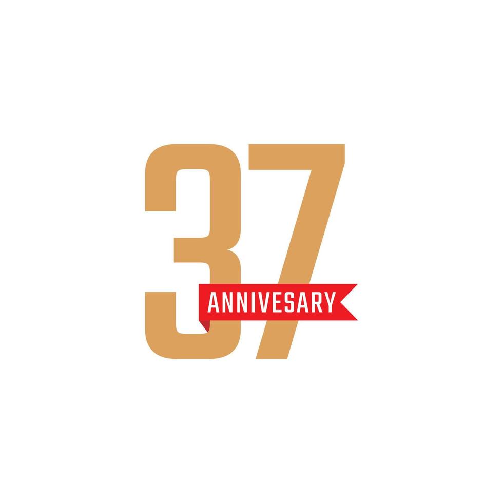 37 Year Anniversary Celebration with Red Ribbon Vector. Happy Anniversary Greeting Celebrates Template Design Illustration vector